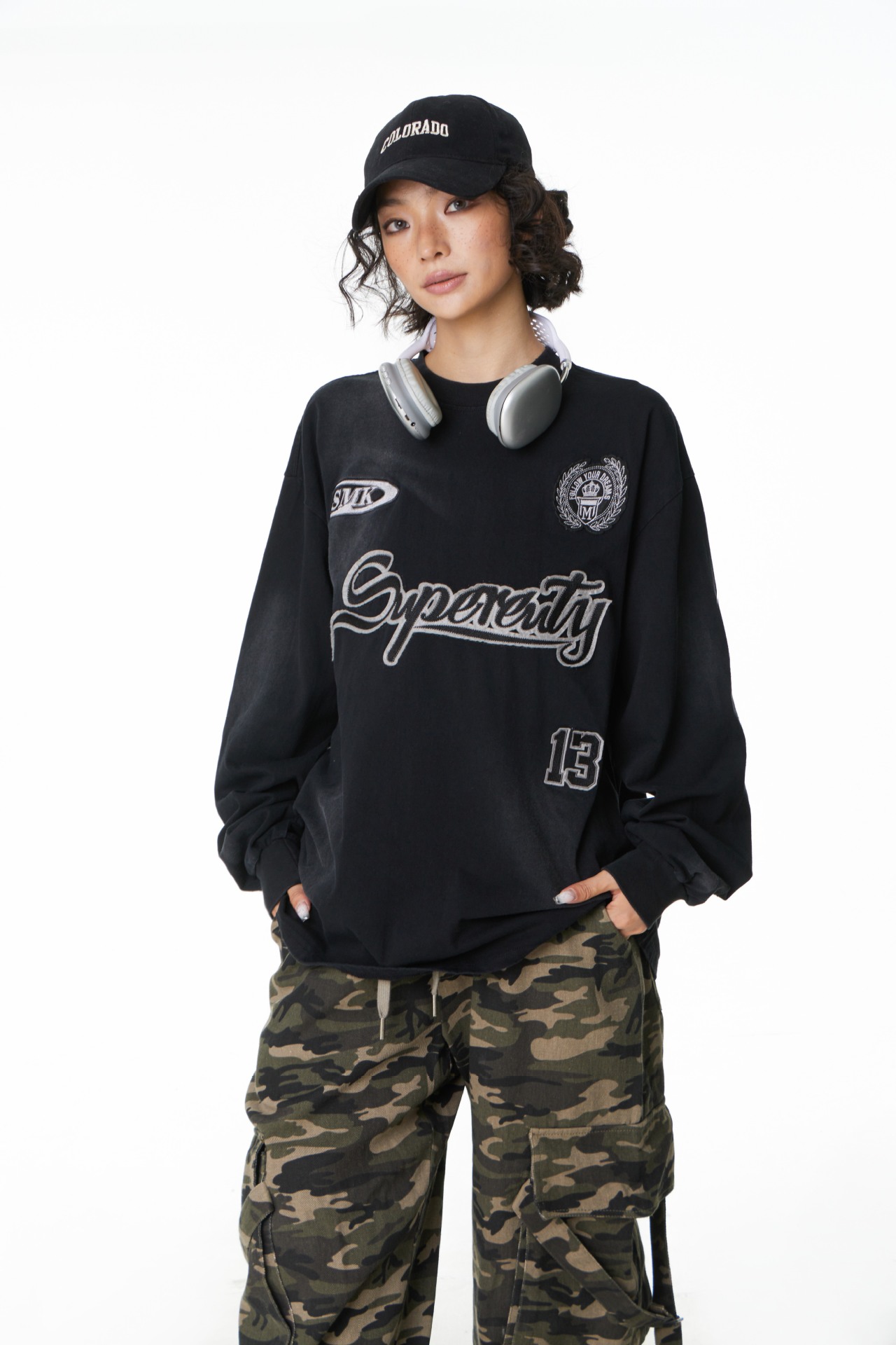 Vintage Mixed Stitched Cotton Crew Sweatshirt