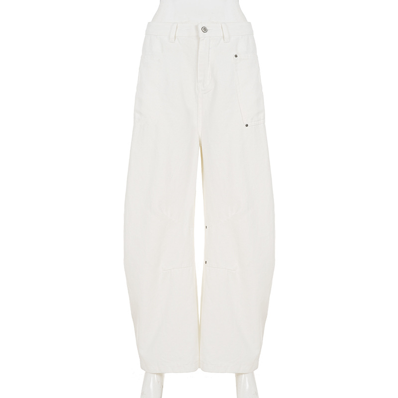 Unique Spicy Girl Women's Wide Leg Jeans with Rivet Decoration, Irregular Design, Loose Fit Casual Long Pants for Women