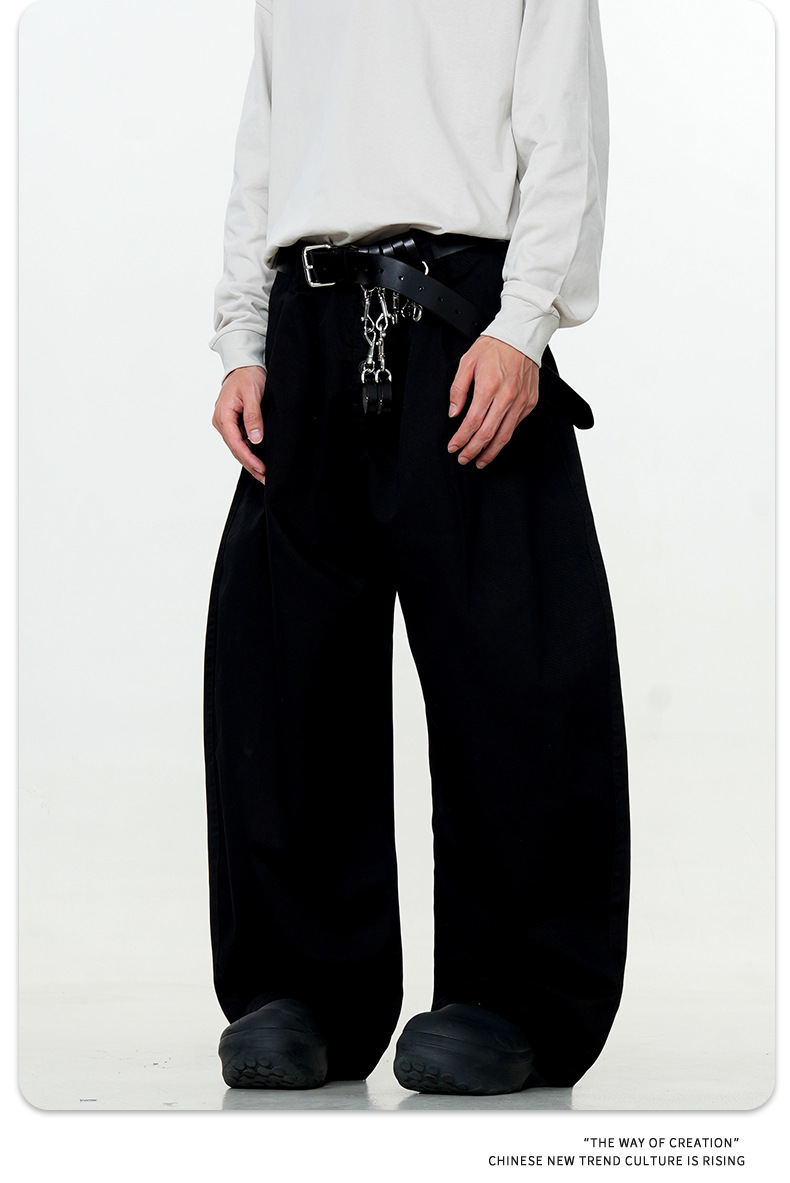 Retro Snap Button Design Oversized Wide Leg Slimming Loose Long Pants