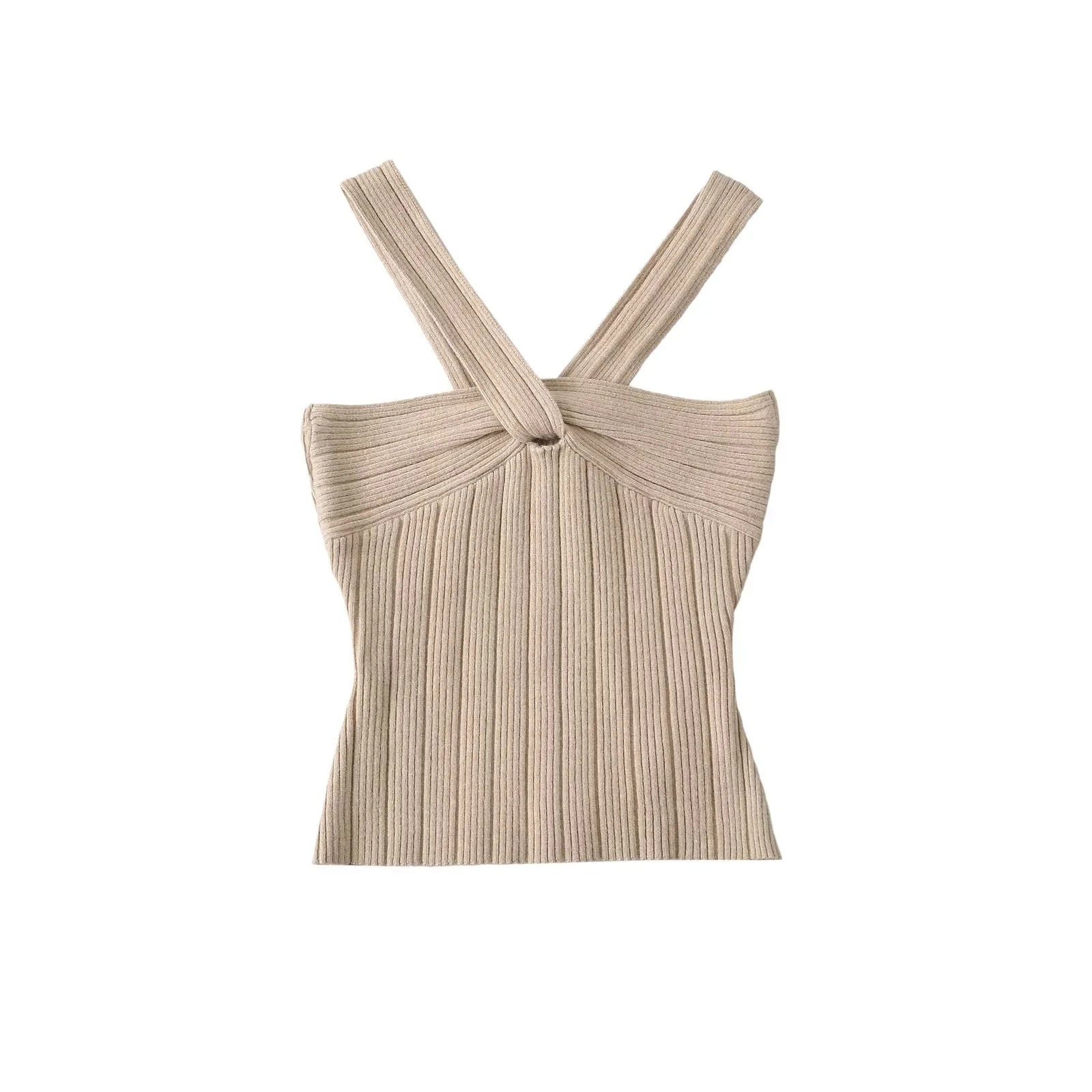 Solid Slim Fit Cropped Halter Knit Top