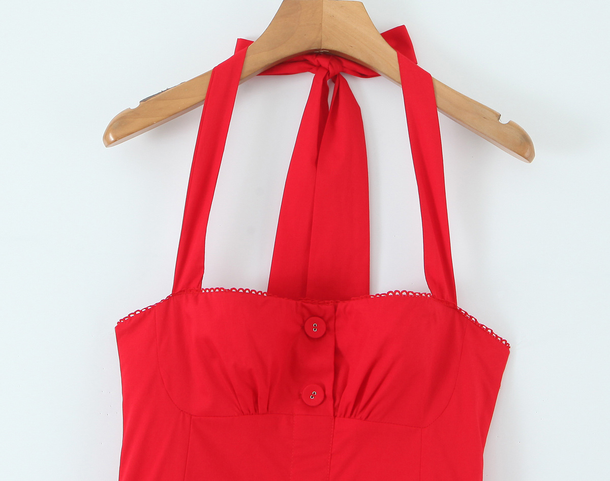 Halter Sleeveless Cotton A-line Maxi Skirt