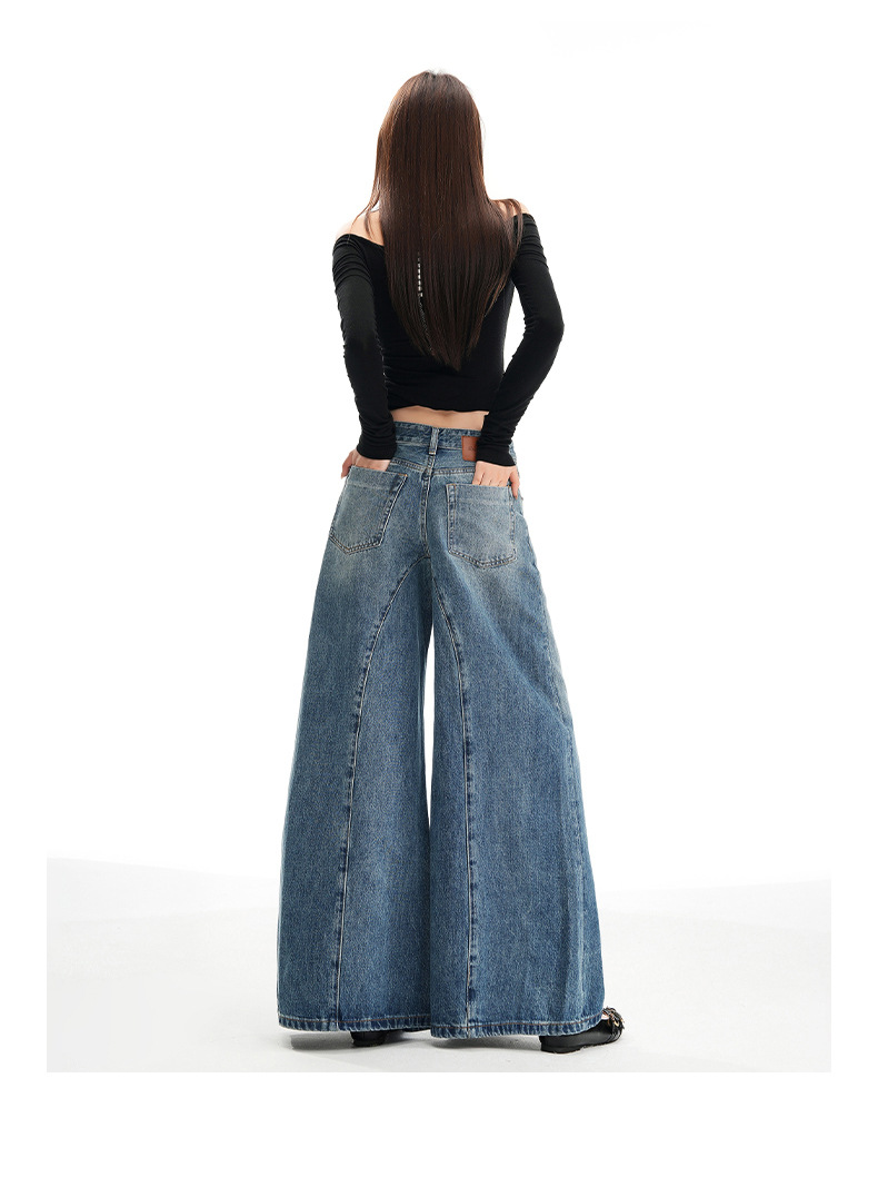 Wide Leg Jeans for Women Autumn New Design Deconstructed Style American Cut Loose Straight Pants