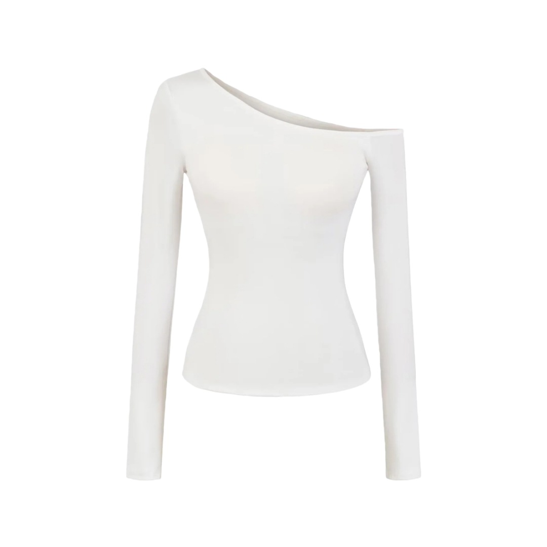 Slim Fit Wrist-Length Plain Slant-Neck Bra-Cup Blouse