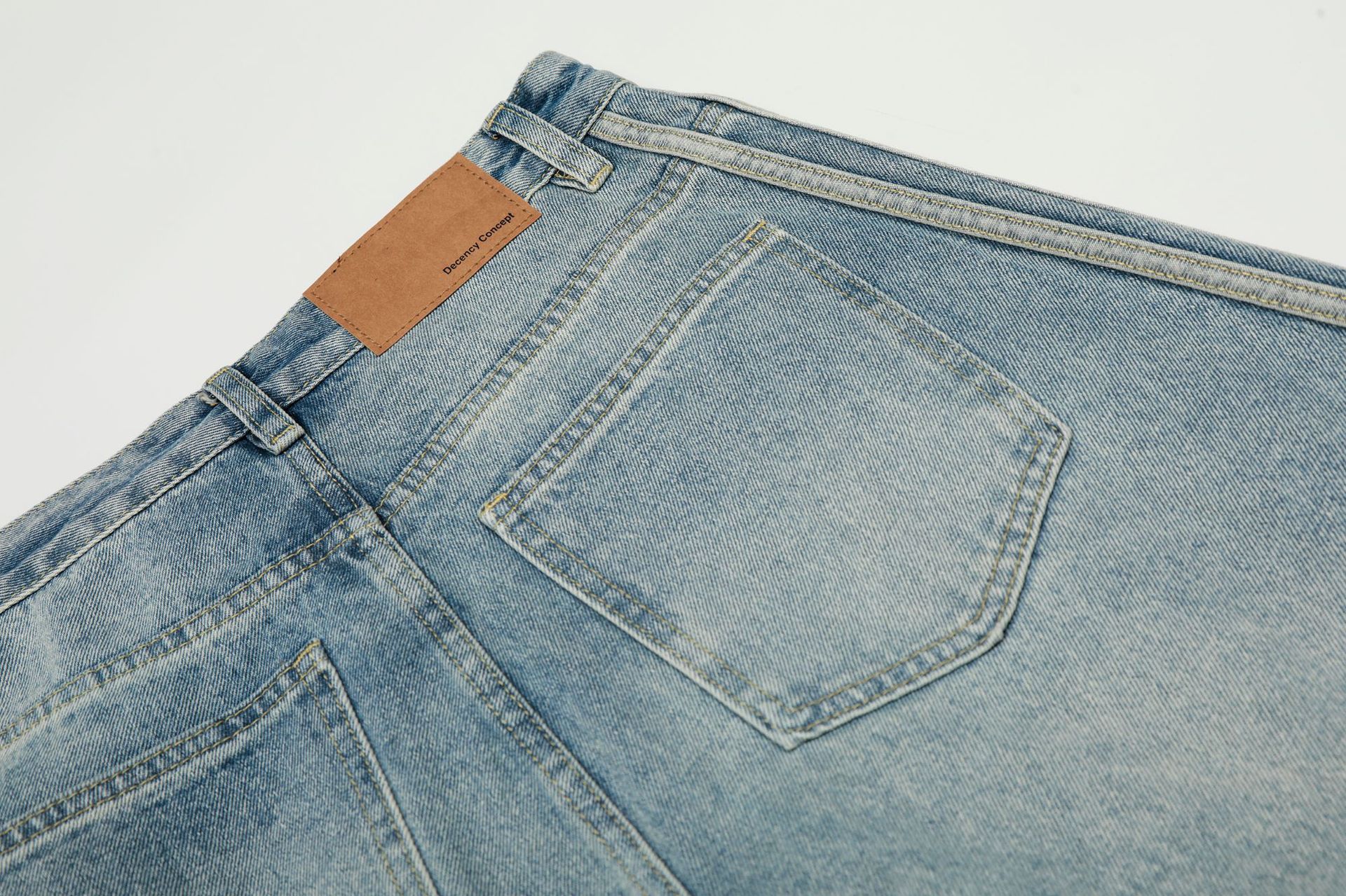 Street Style Vintage Washed Blue Side Stripe Design Unisex Loose Wide-Leg Jeans