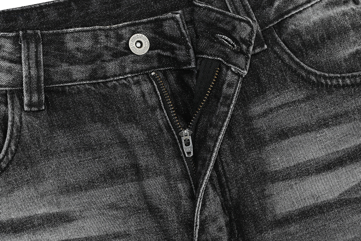 Retro Street Style Cat Whisker Pattern Loose Fit Men's Washed Black Flare Jeans