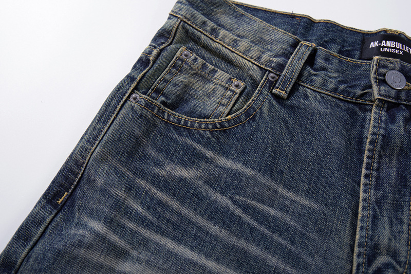 Washed Cat-Whisker Yellow Mud-Dyed Knife-Edge Jeans Women Cleanfit Washed Ripped Versatile Slightly Flared Pants