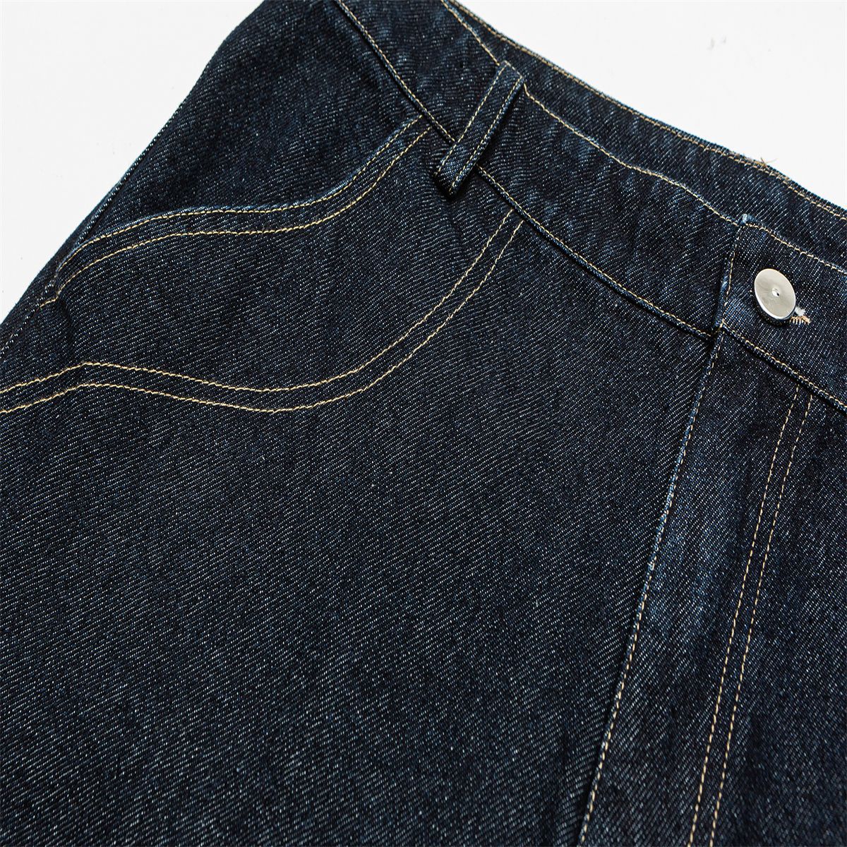 Straight Loose Fit Denim Pants with Visible Stitching Original Color Casual Wide Leg Jeans
