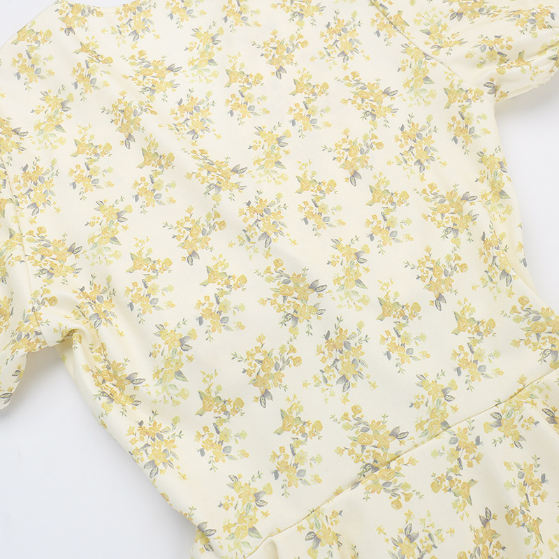 A-Line High Waist Short-Sleeve V Neck Botanical Dress