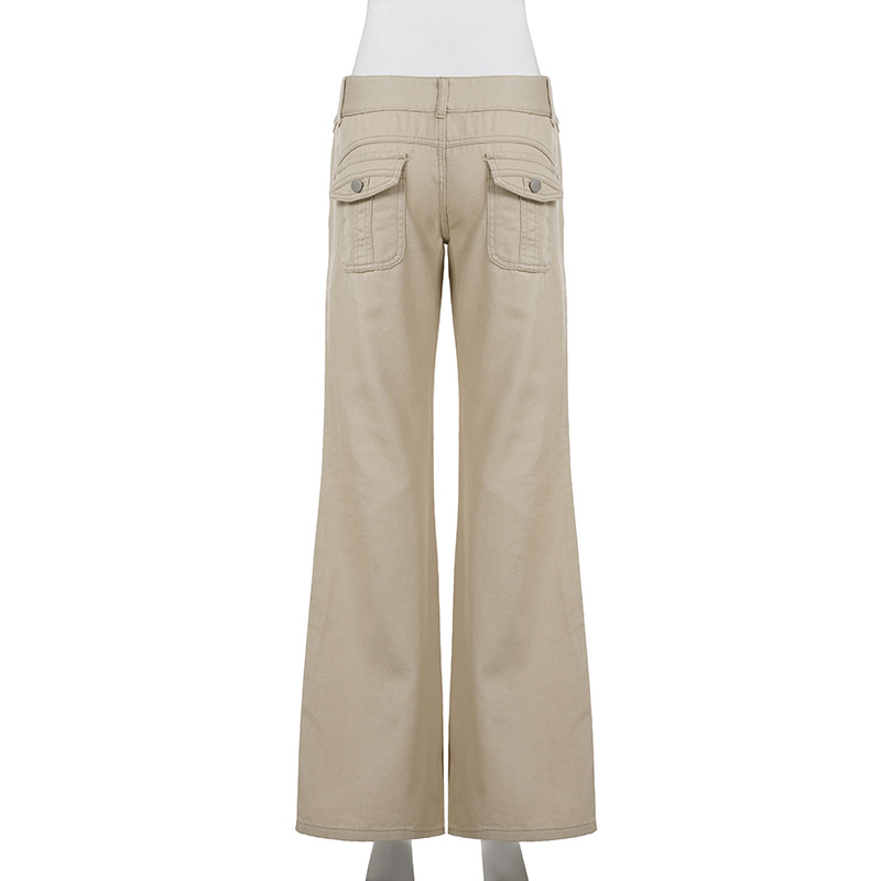 Retro khaki high waisted straight leg jeans for women