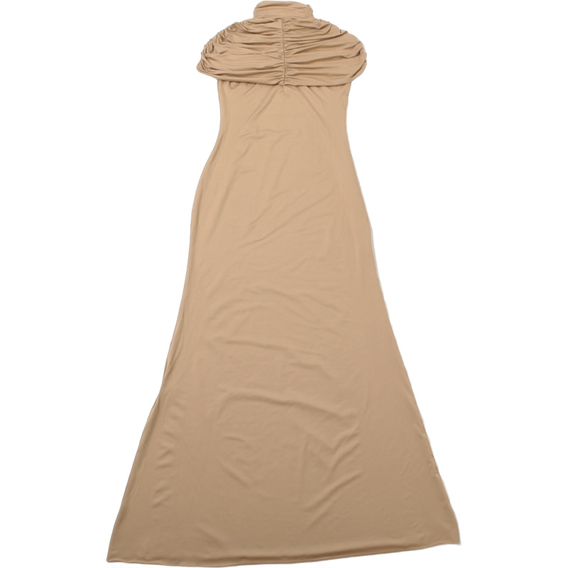 Sleeveless Stand Collar Cutout Pleated Waist-Defined Bodycon Dress