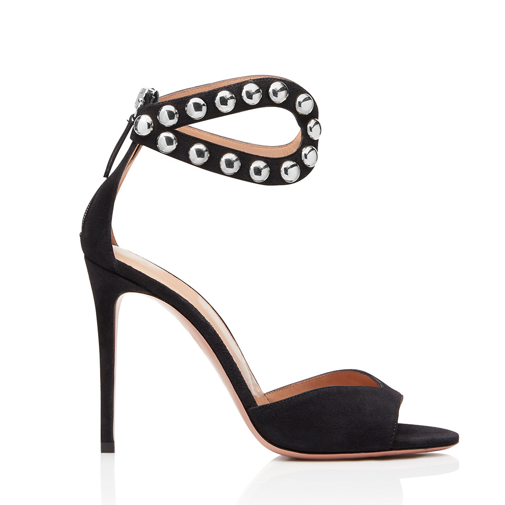 Black Red Rivet High Heel Sandals, Oversized Womens Banquet Fashion Shoes