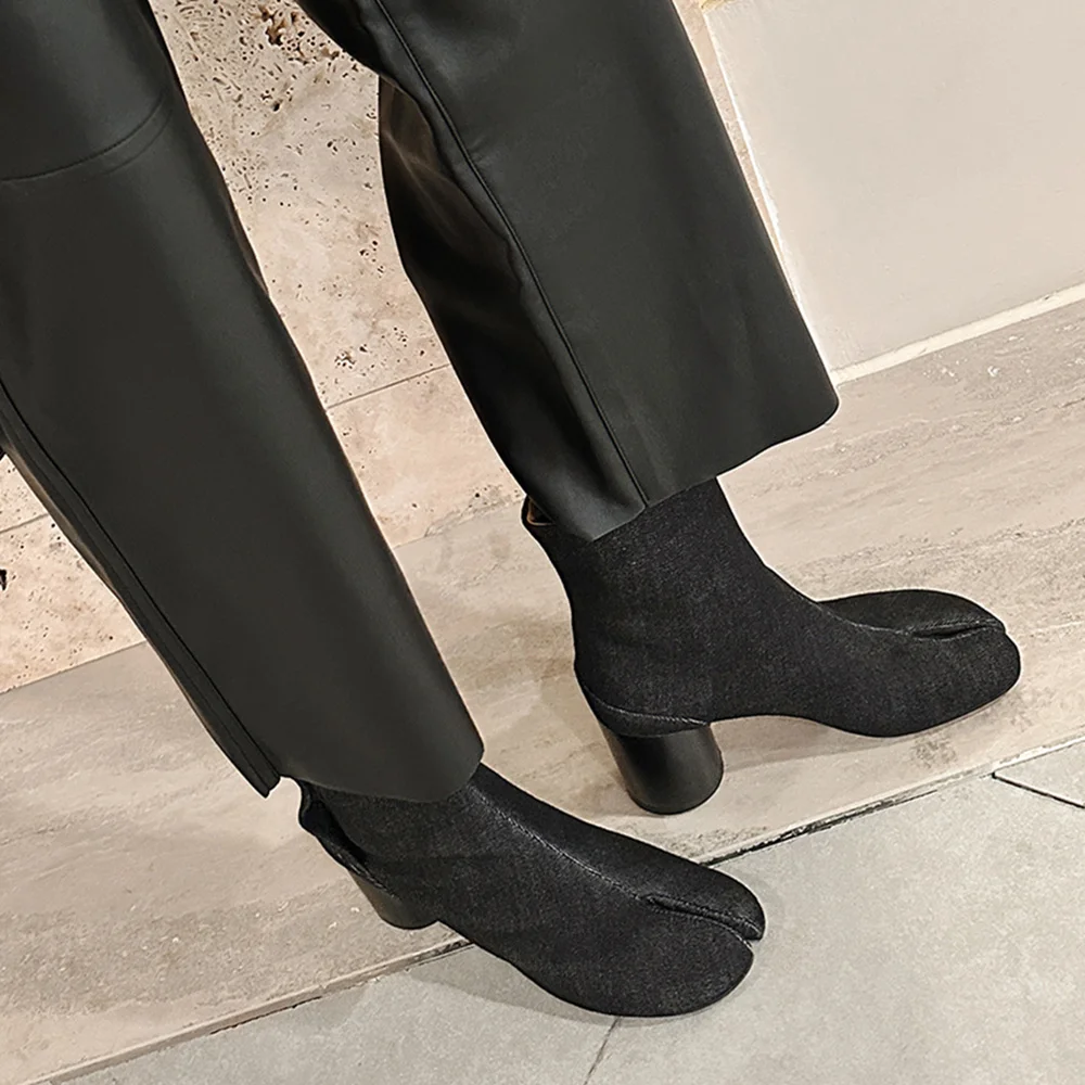 Classic Leather Pointed Toe Block Heel Boots