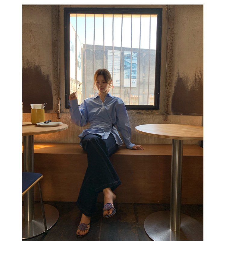 Ladies' Oversized Polo Collar Full Sleeve Gathered Shirt