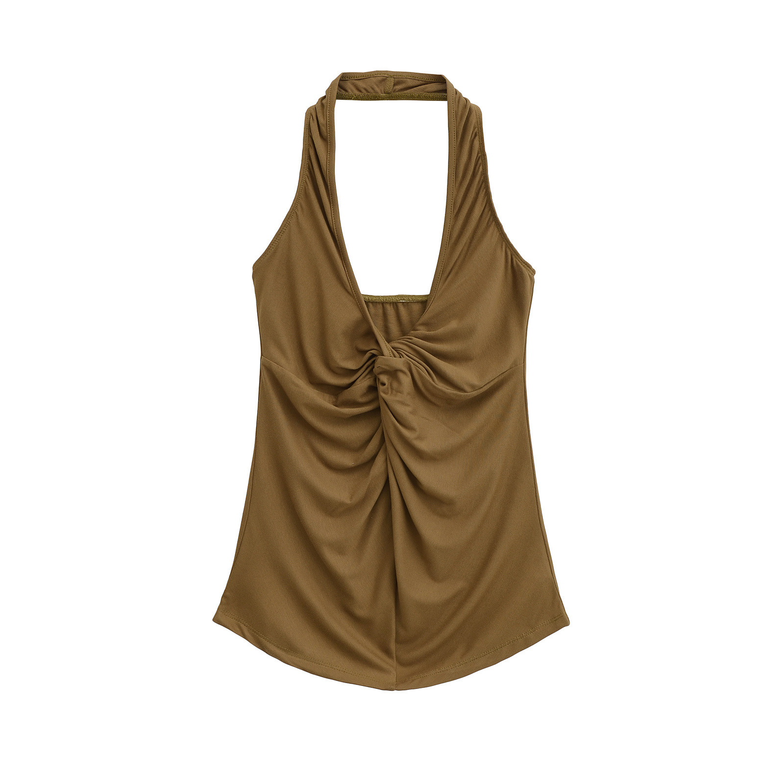 Slim Fit V-Neck Front Knot Strapless Tank Top for Women Sleeveless Top