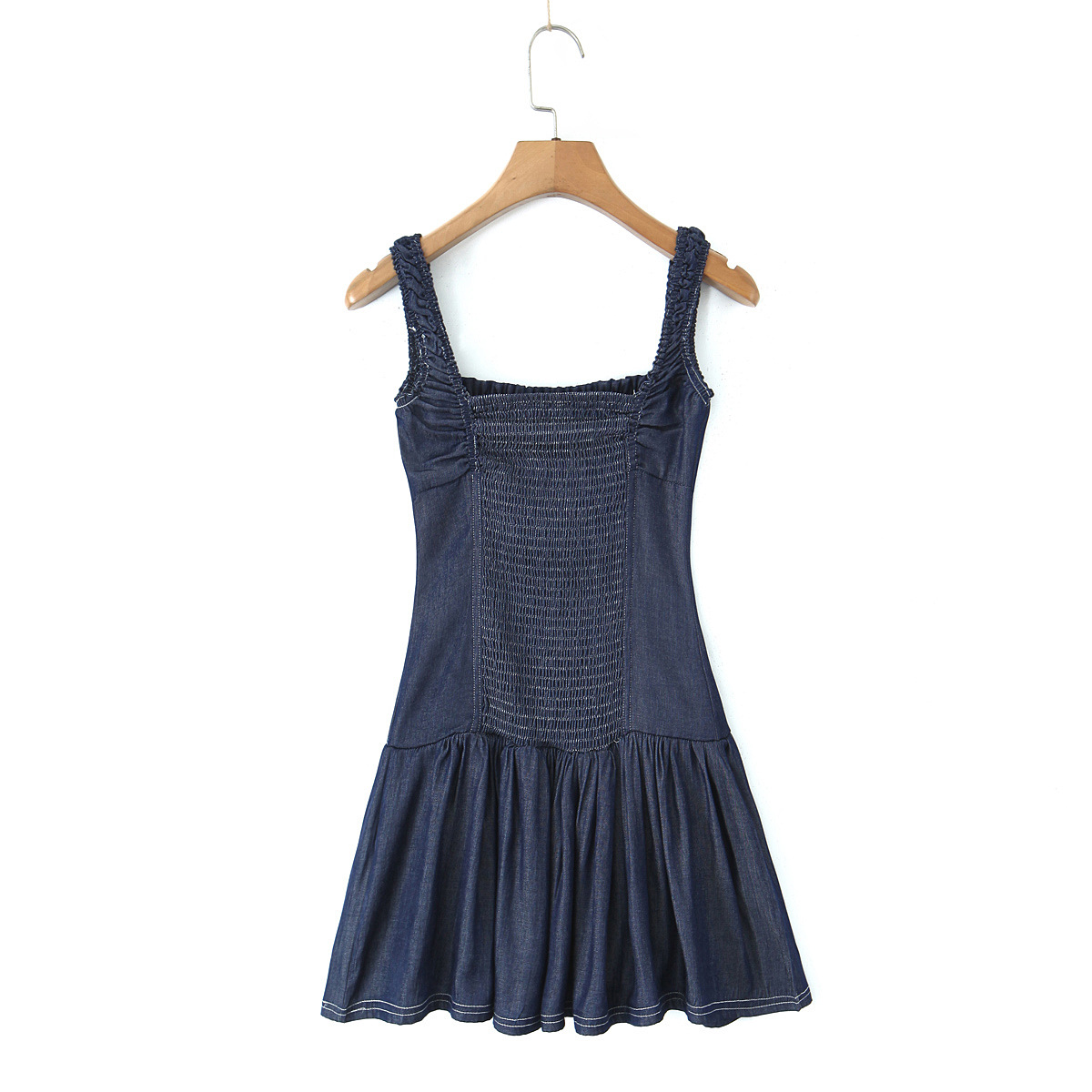 Square Neck Single Breasted Denim Dress