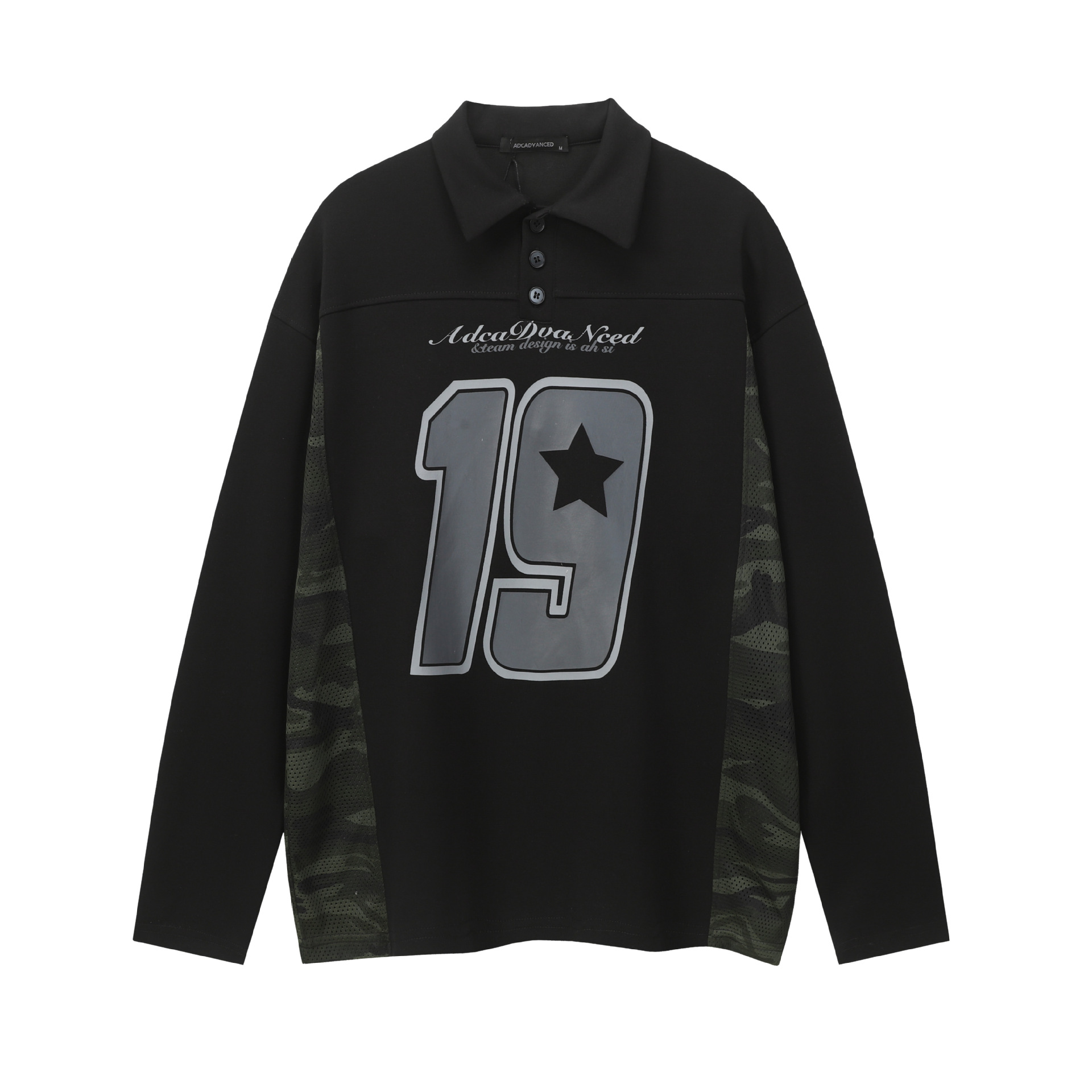 Man's Cotton Military Print Paneled Collared Sweatshirt