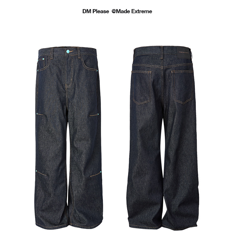 Denim Pants Deep Blue Straight Flared Wide Leg A-Line Trousers