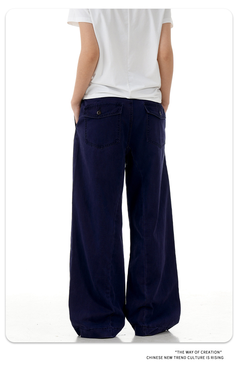 Straight Leg Work Pants with Accordion Fake Pocket Design for Men and Women