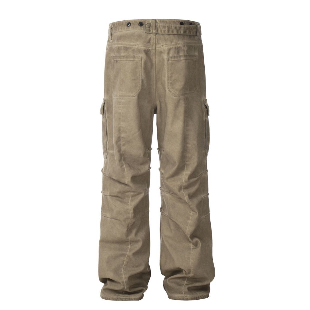 Distressed Work Pants with Pleated and Loose Fit for Men and Women