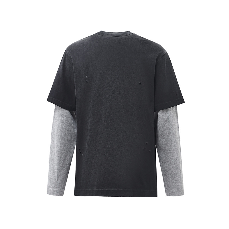 Oversized Vintage Graphic Torn Layered Full Arm T-Shirt