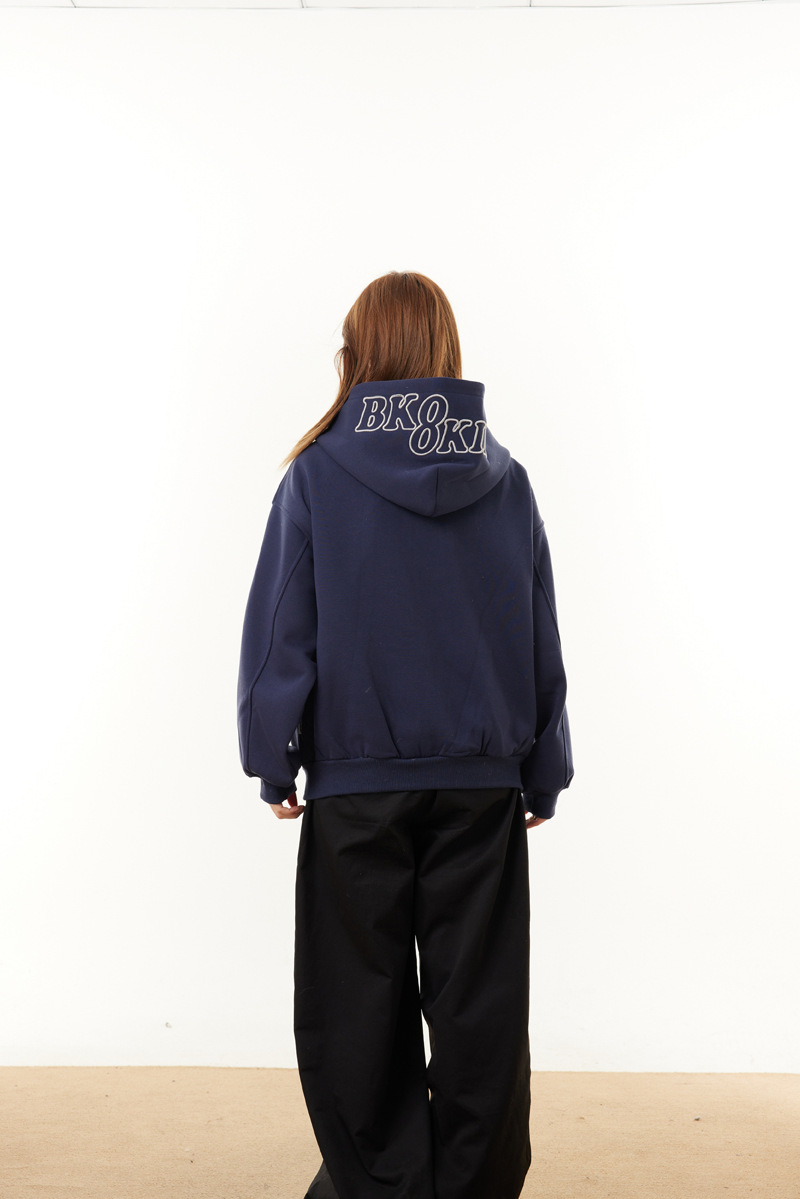 Street Relaxed Fit Zip-Up Letter Print Hoodie