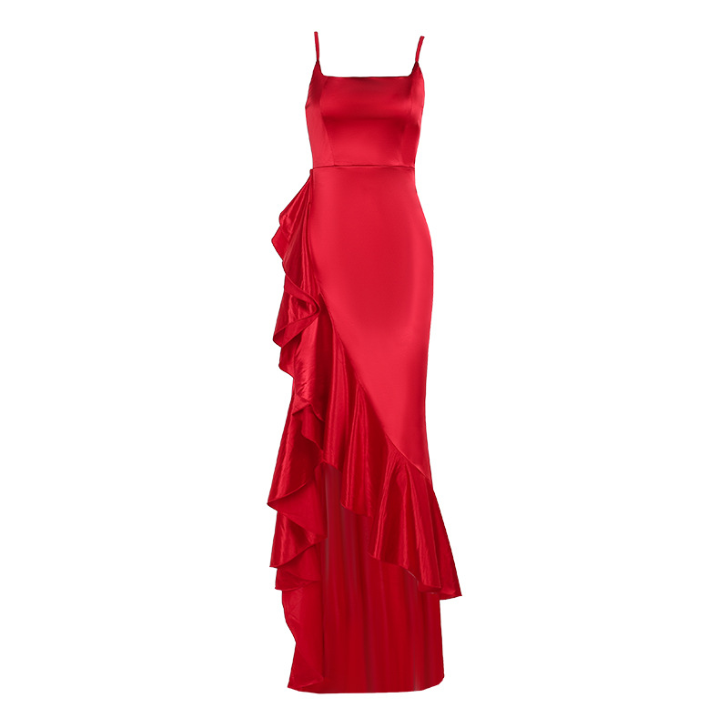 One-Shoulder Sleeveless Flounced Hem Polyester Spandex Dress