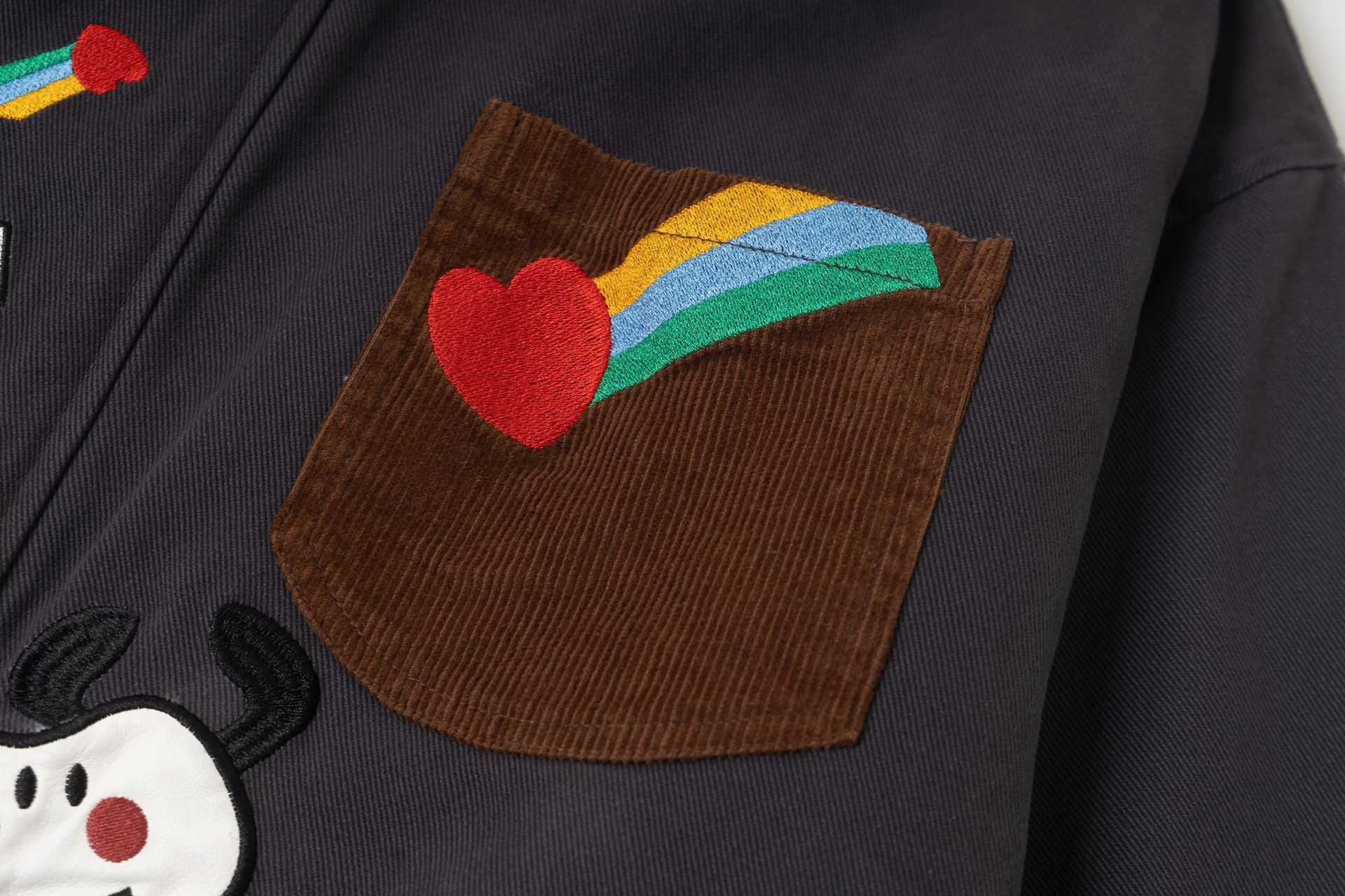 Color-Blocked Dog Embroidery Turn-Down Collar Quilted Jacket Outerwear