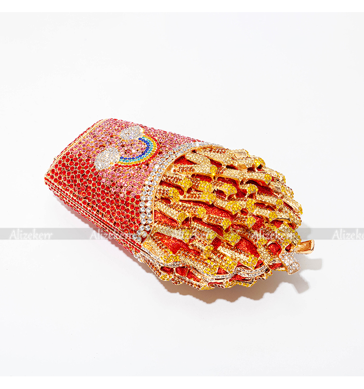 3D Chips Crystal Evening Clutch Bags Wedding Party Bridal Diamond Boutique Novelty Metal Purses And Handbags High Quality