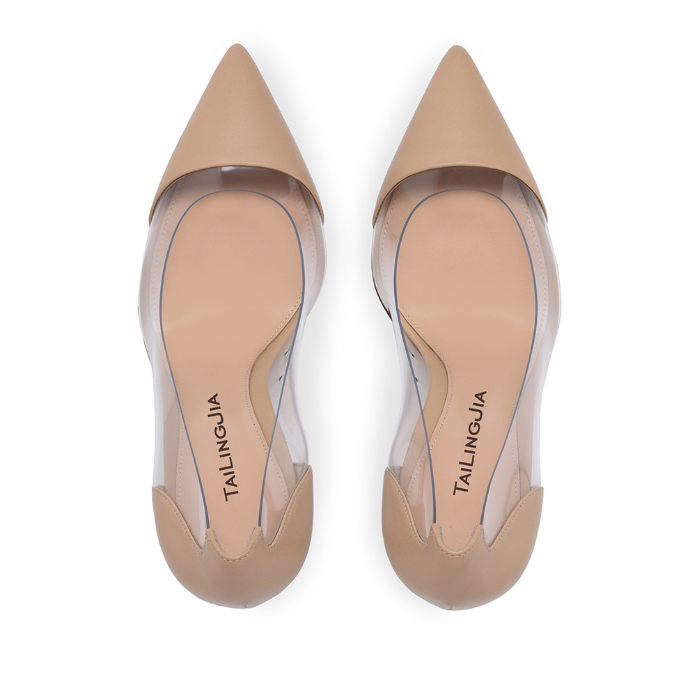 PVC Spliced Pointed High Heel Single Shoes Large Womens Shoes Fashion Shoes
