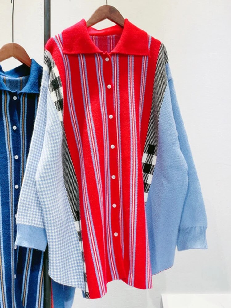 Ladies Multi Oversized Button-Front Cotton Cardigan