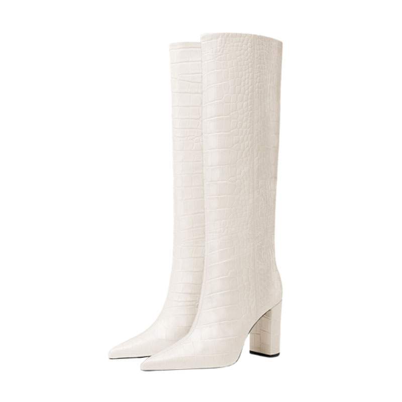 New Fashion Autumn WInter Warm Knee High Boots Sexy High Heels Pointed Toe Black Beige Dress Party Lady Long Boots
