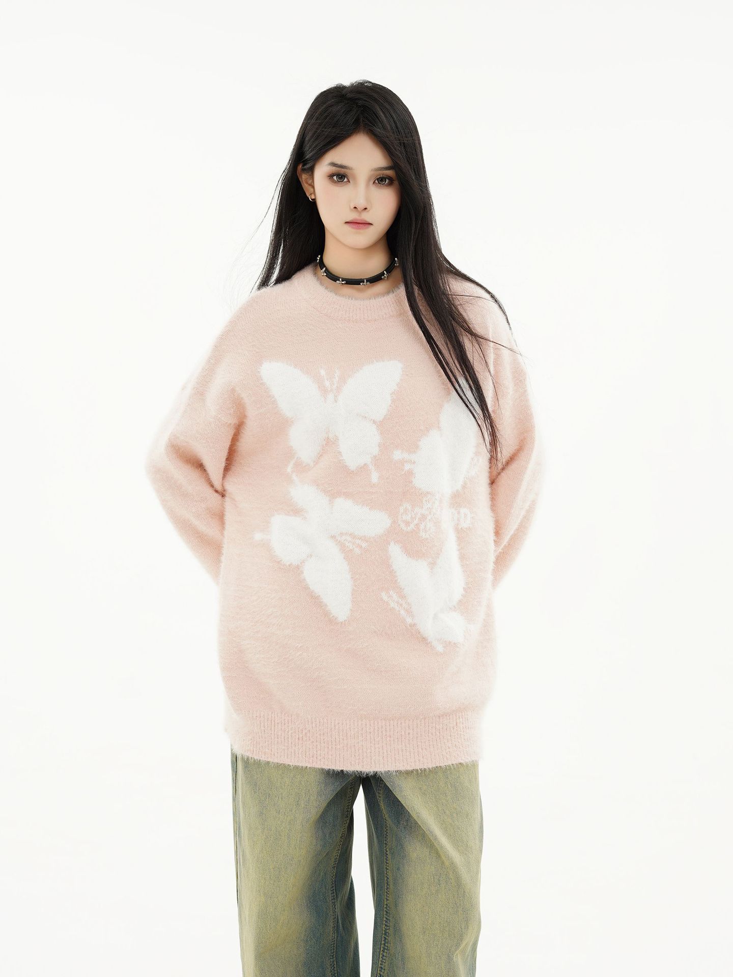 Japanese Workwear Wing Motif Crew Collar Sweater