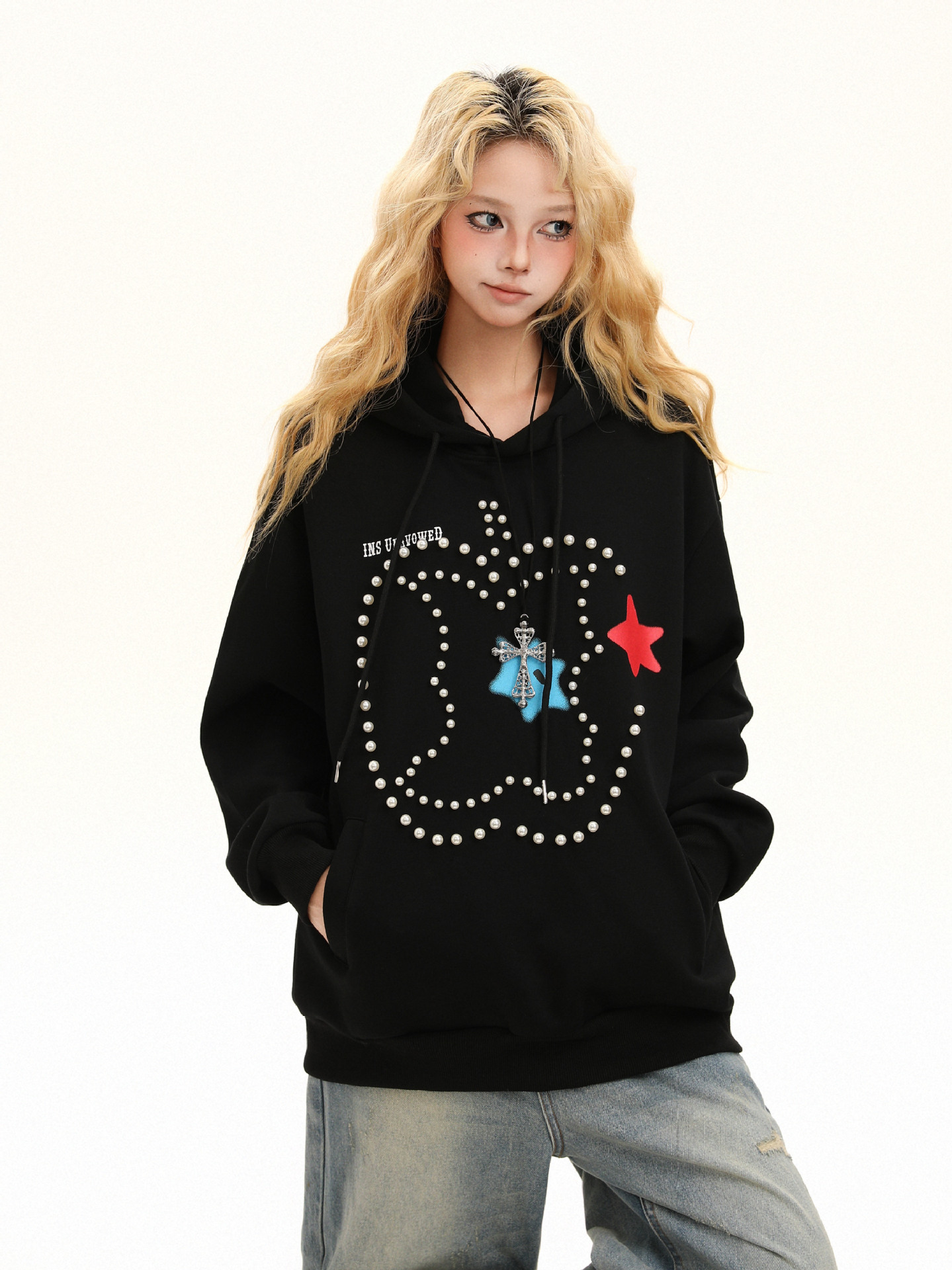 Vintage Cotton Studded Hoodie