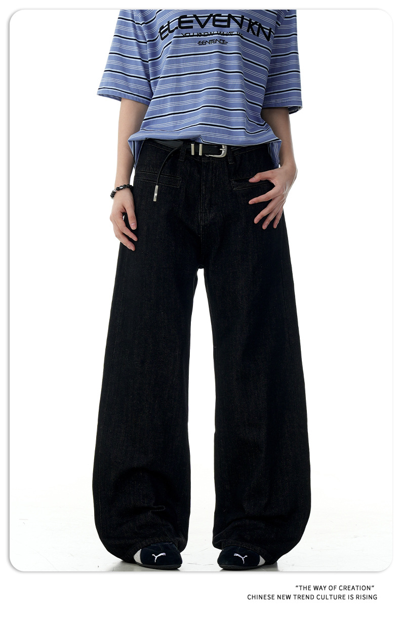 Red Edge Black Original Jeans Unisex Simple A-Line Straight Loose Long Pants