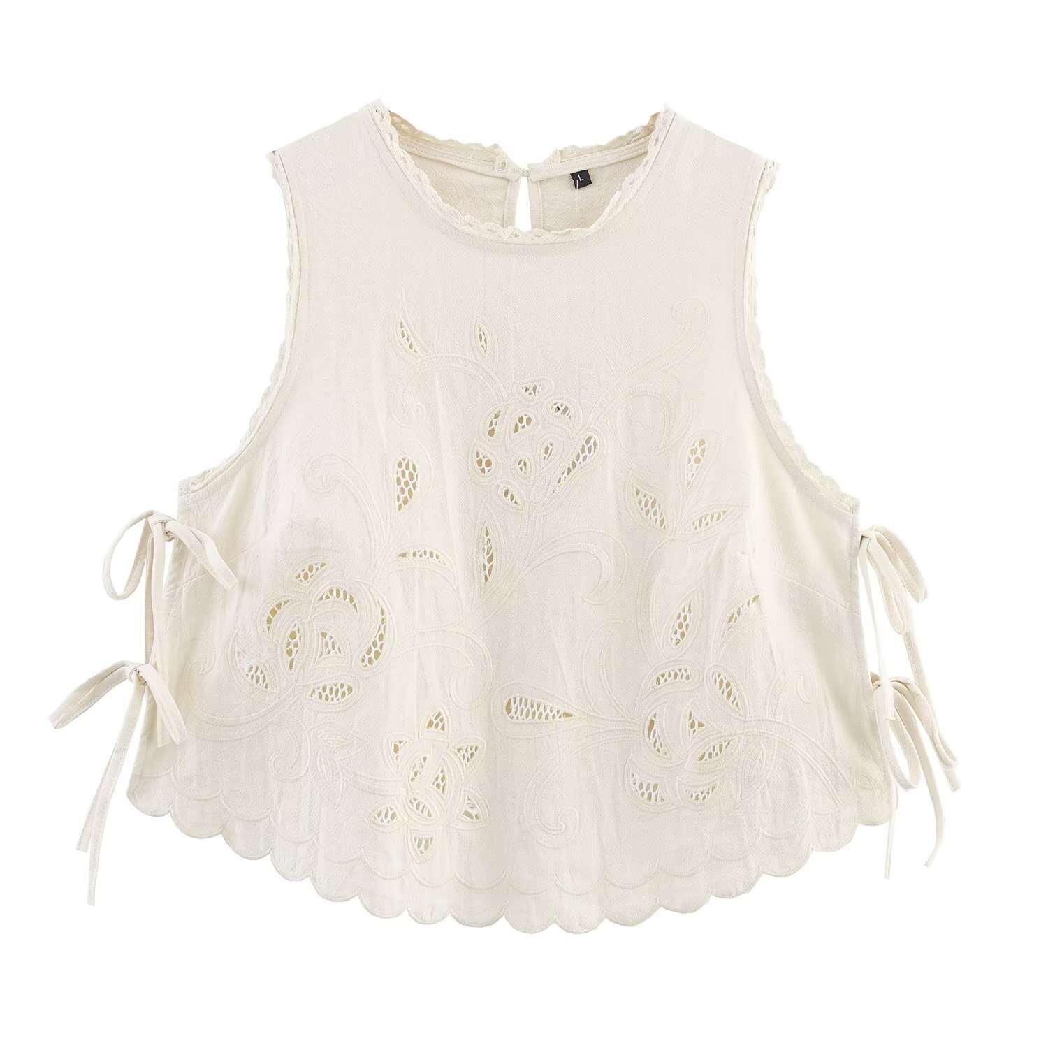 Sleeveless Polyester Round Neck Applique Top