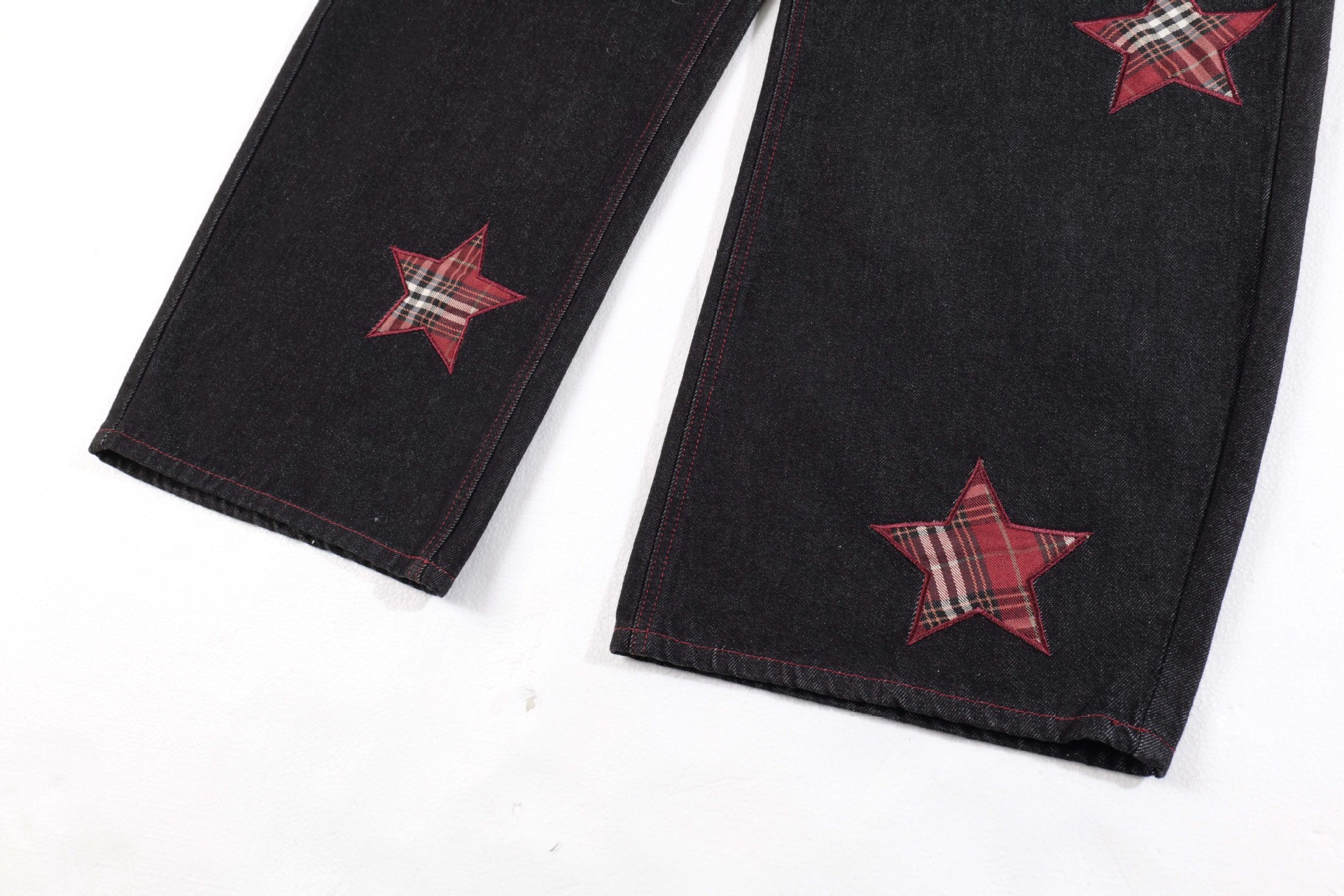 High Street Striped Star Patchwork Wide-Leg Jeans for Men and Women Loose Fit Trousers