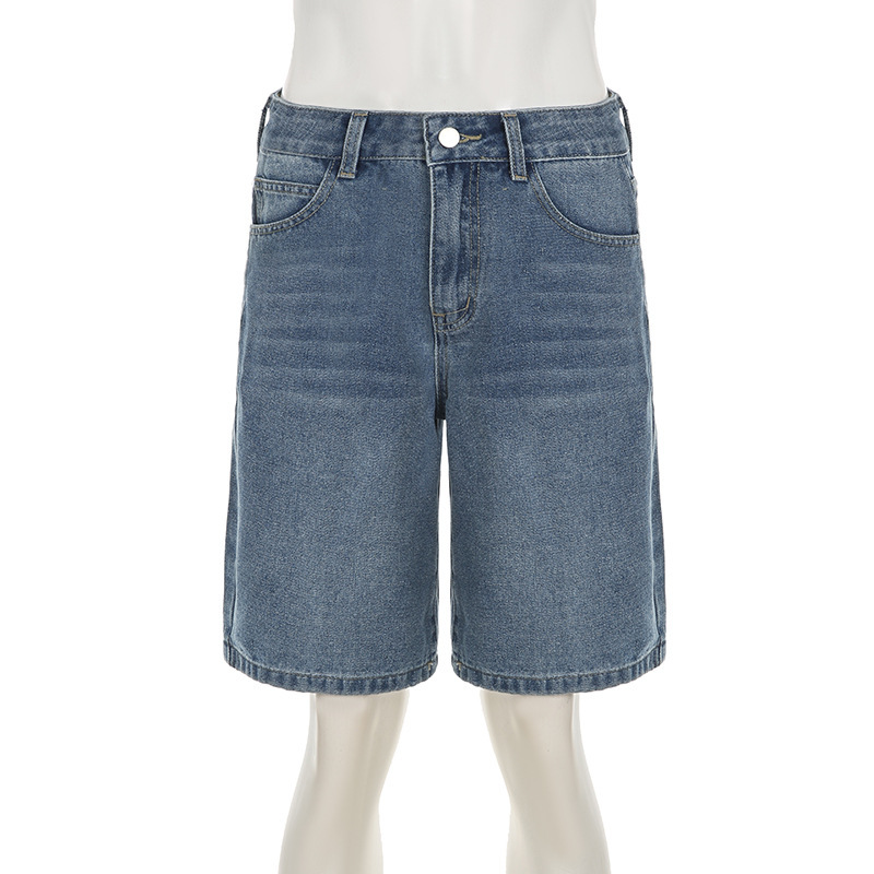 Vintage washed high waisted loose denim shorts