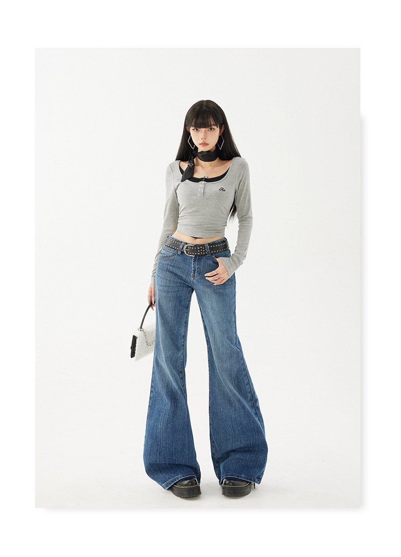 Women's Pattern Low Waist Flared Jeans Non-clinging Loose Trumpet Pants