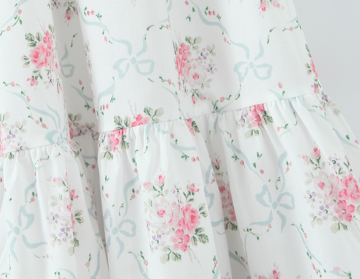 Sleeveless Botanical Print Midi Dress With Ribbon Tie