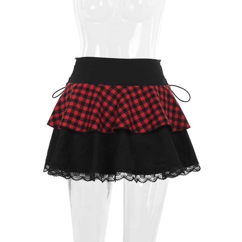 Ladies Sexy Striped Plaid Paneled Skirt