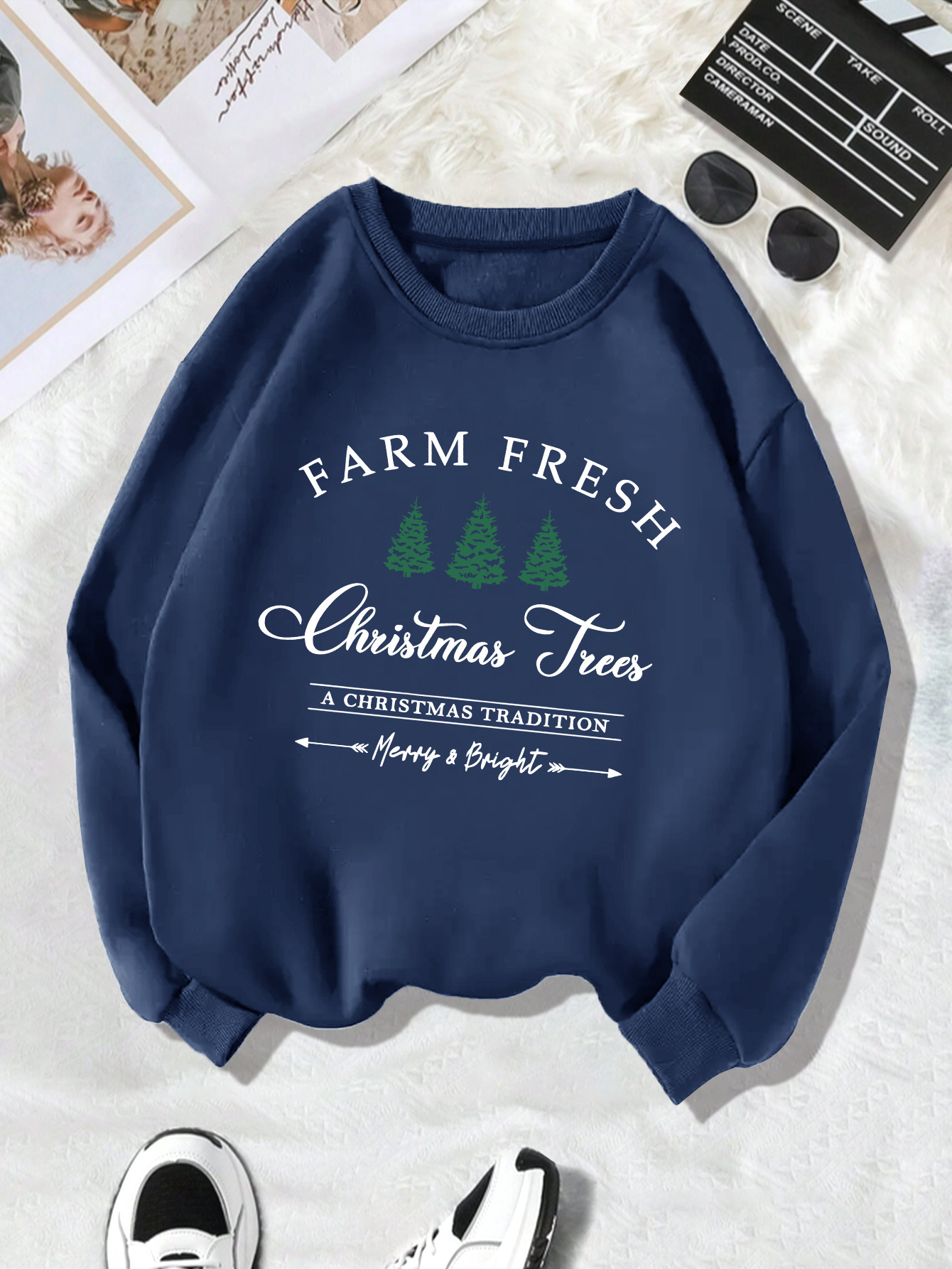 Long Sleeve Crew Hoodie Holiday Graphic