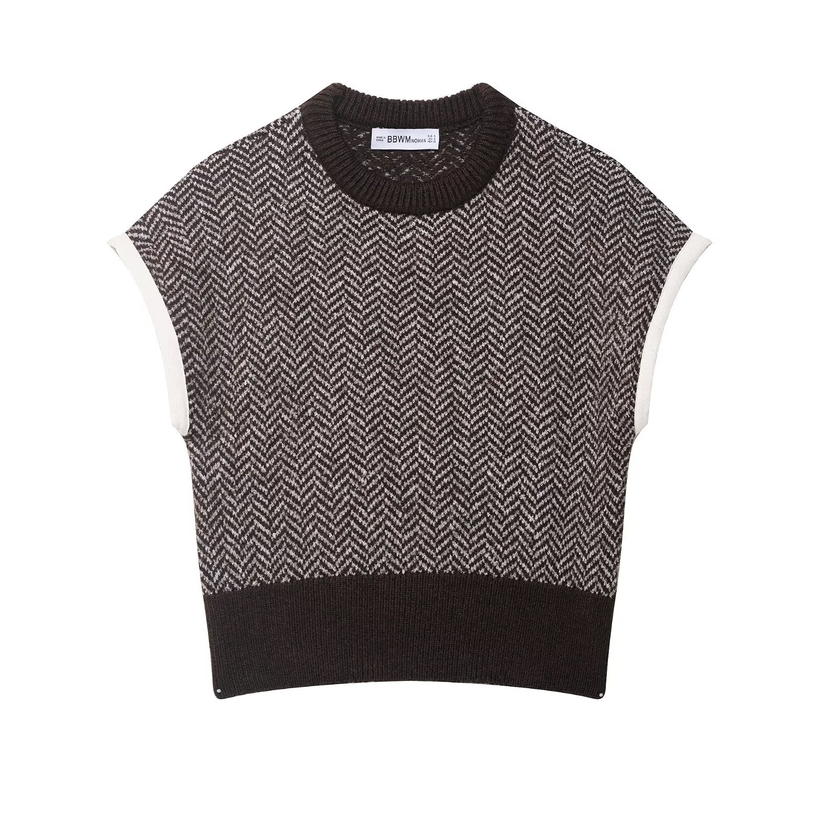 Crewneck Polyester Plain Fishbone Sweater Vest