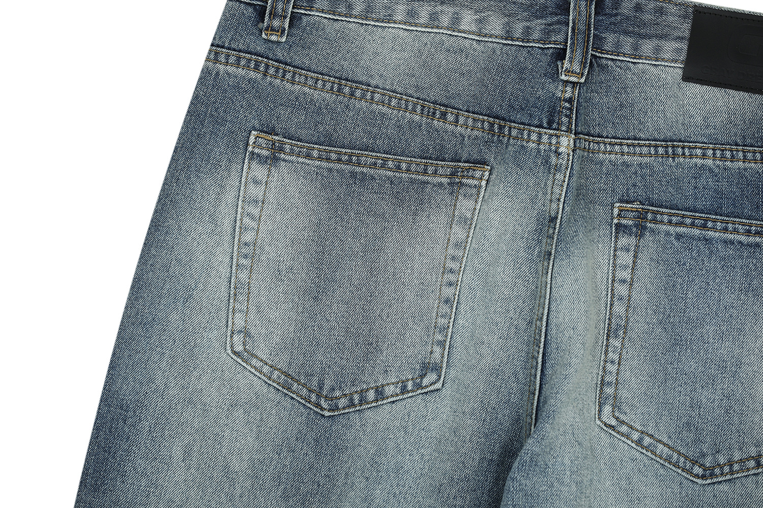 Vintage Street Style Unisex Relaxed Fit Cat-Whisker Pattern Washed Blue Flared Denim Jeans for Men