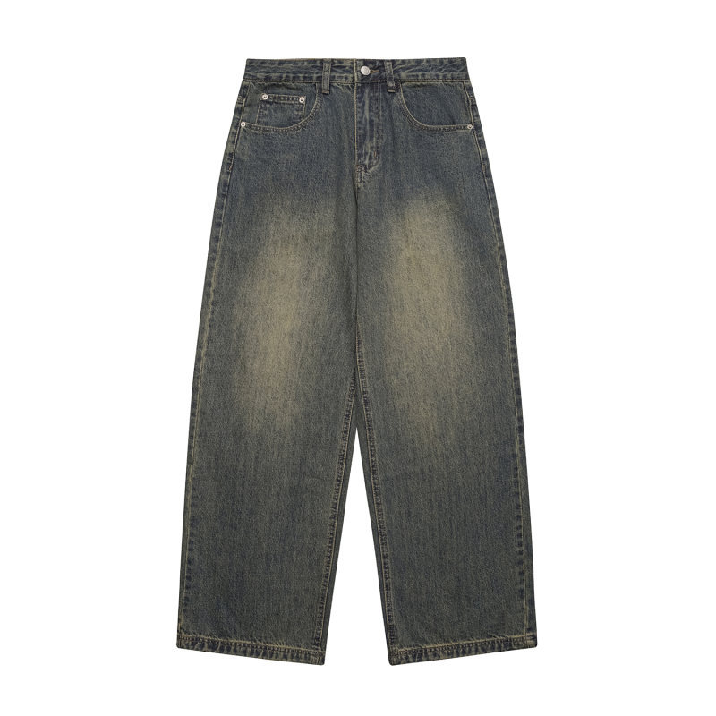 Distressed Denim Wide Leg Pants Loose Fit Long Trousers
