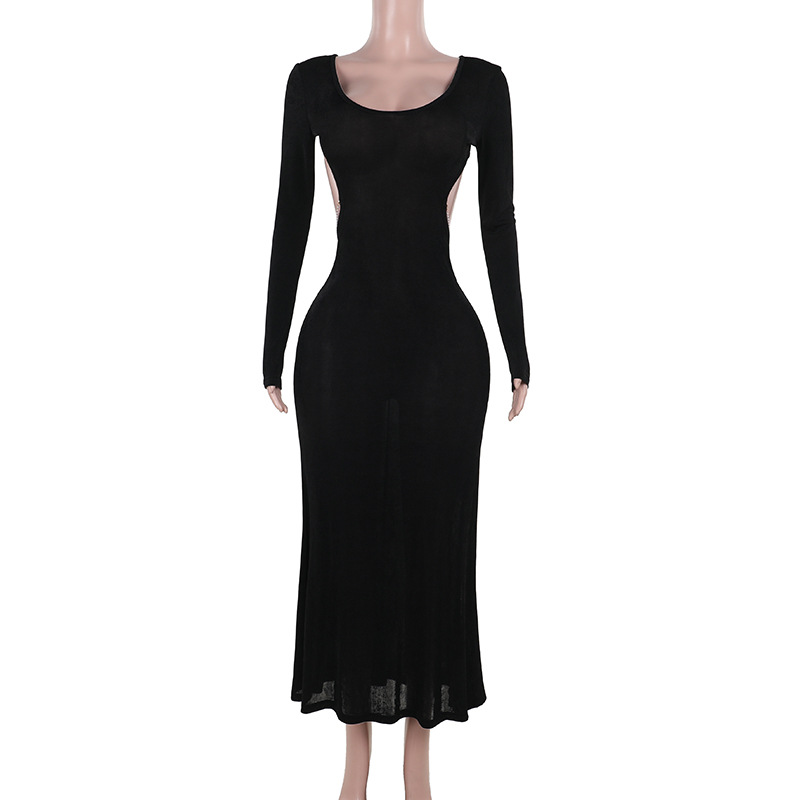 U Neck Pencil Open Back Full Sleeve Dress