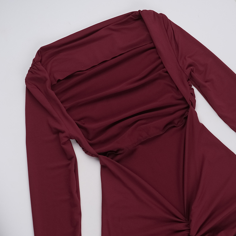 One Shoulder Open Back Full Sleeve Dress