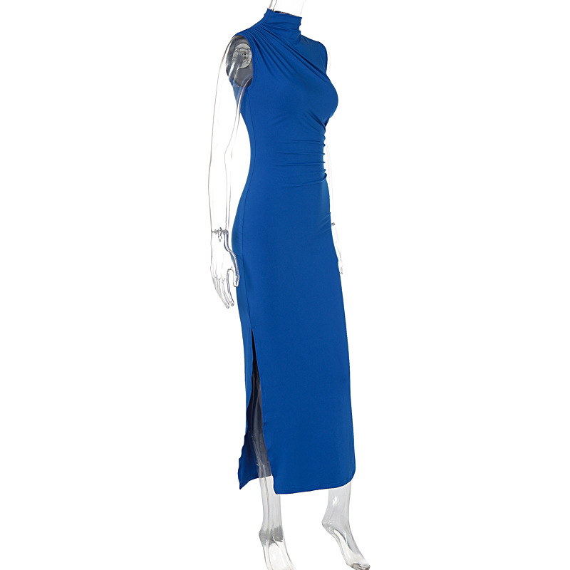 Mock Neck Side Split Bodycon Maxi Dress