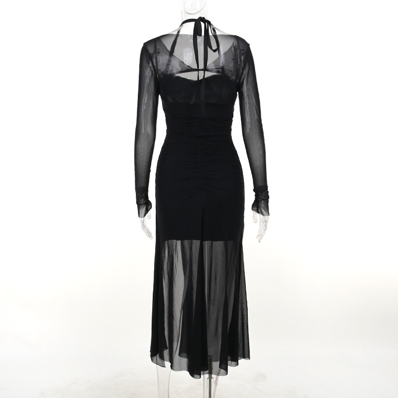 V-Neck Sleeveless Polyester Bodycon Maxi Dress