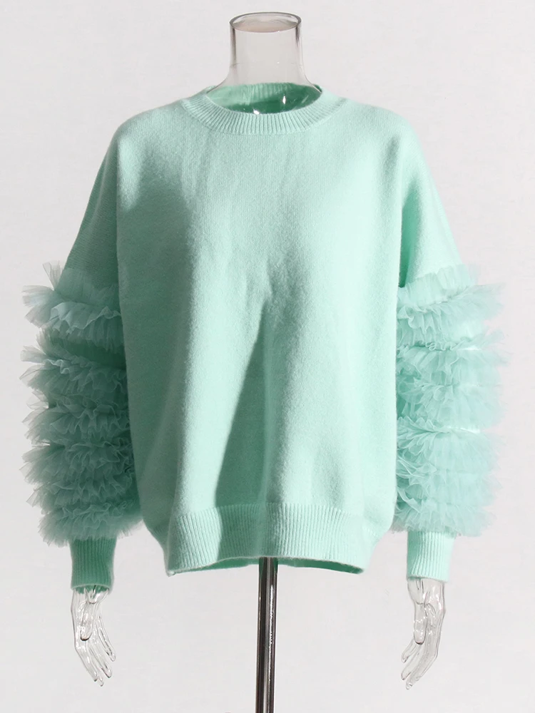 Ladies Oversized Crew Contrast Knit Sweater Polyester