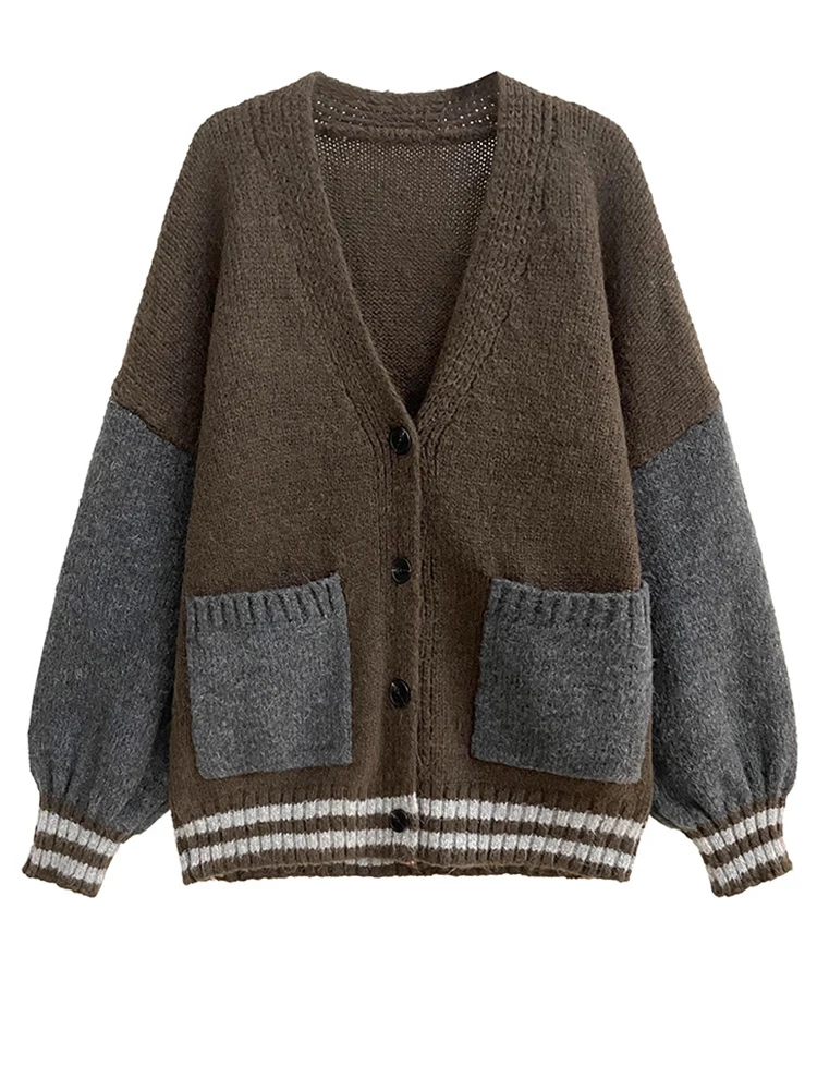 Two-Tone Oversized Deep V Cardigan